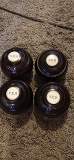 Vintage Lignum Vitae Wooden Lawn Bowls Set Of 4 Stamped bowls