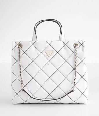 GUESS Girlfriend Shopper Tote White Quilted Handbag Chain Strap NWT