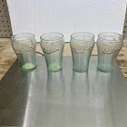 Vintage Mini Coca Cola Coke Textured 4” Green Tint Glass Tumblers Set of 6 cups