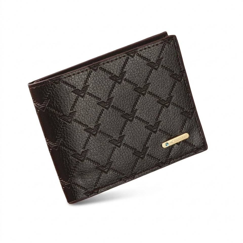 Men'S Pu Leather Bifold Wallet Geometric Credit Card Holder Black Brown