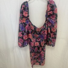 Zara Off Shoulder Mini Puffy Sleeve Dress Floral Black Size Medium