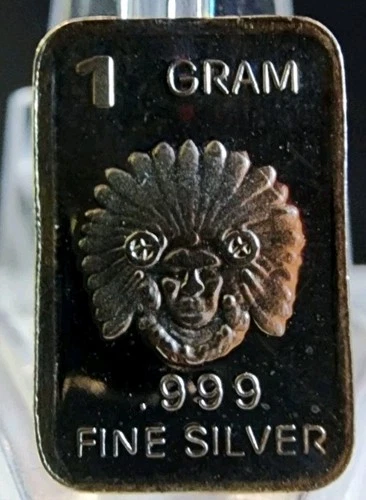 1 Gram .999 Fine Silver Art Bar Ingot. Indian. Fun Way To Dip Into Investing.