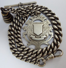 SUPERB CLEAN V HEAVY 92g ENGLISH ANTIQUE 1891 STERLING SILVER ALBERT WATCH CHAIN