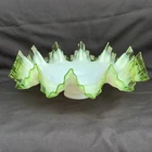 Vintage Milk Glass Lamp Shade W/ Green Glass Ruffled Edge 10” Diameter
