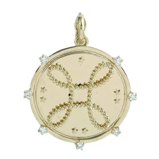 14K Gold Zodiac Medallion Pendant with Diamonds Celestial Star Charm Necklace