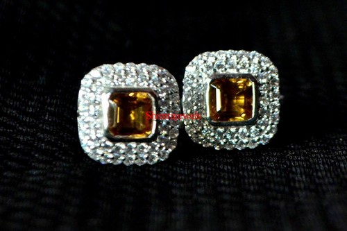 Natural Citrine Gemstone With 18k White Gold Plated Silver Silver Cufflinks #28 - Picture 10 of 14