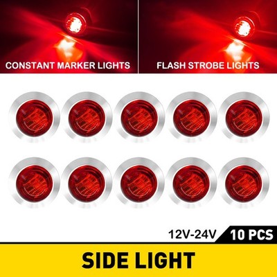 10x 3/4'' LED Strobe +Steady Marker Lights Dual Function Red 3 Wires 12V-24V EOT