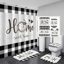 Black and White Shower Curtain Set Home Sweet Home Bathroom Sets Black White