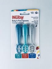 Nuby Baby's First Spoons for 3 Stages, 6  Months, Set of 3 Baby Feeding Spoons