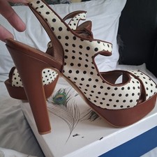 Next Size 8 Strappy Brown & Cream Spotted Platform PeepToe 16cm High Heels EU42 
