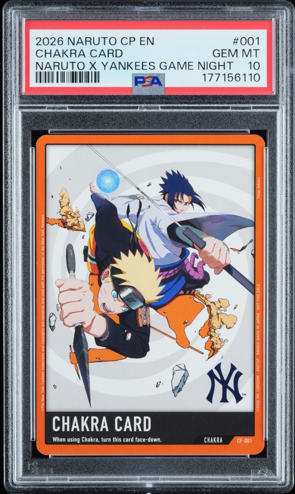 2026 NARUTO CP-CHAKRA PROMOS NARUTO X YANKEES GAME NIGHT #001 PSA 10 CHAKRA CARD view 1