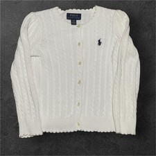 Polo Ralph Lauren Girls White Cable Knit Cardigan 4/4T 100 Cotton Button