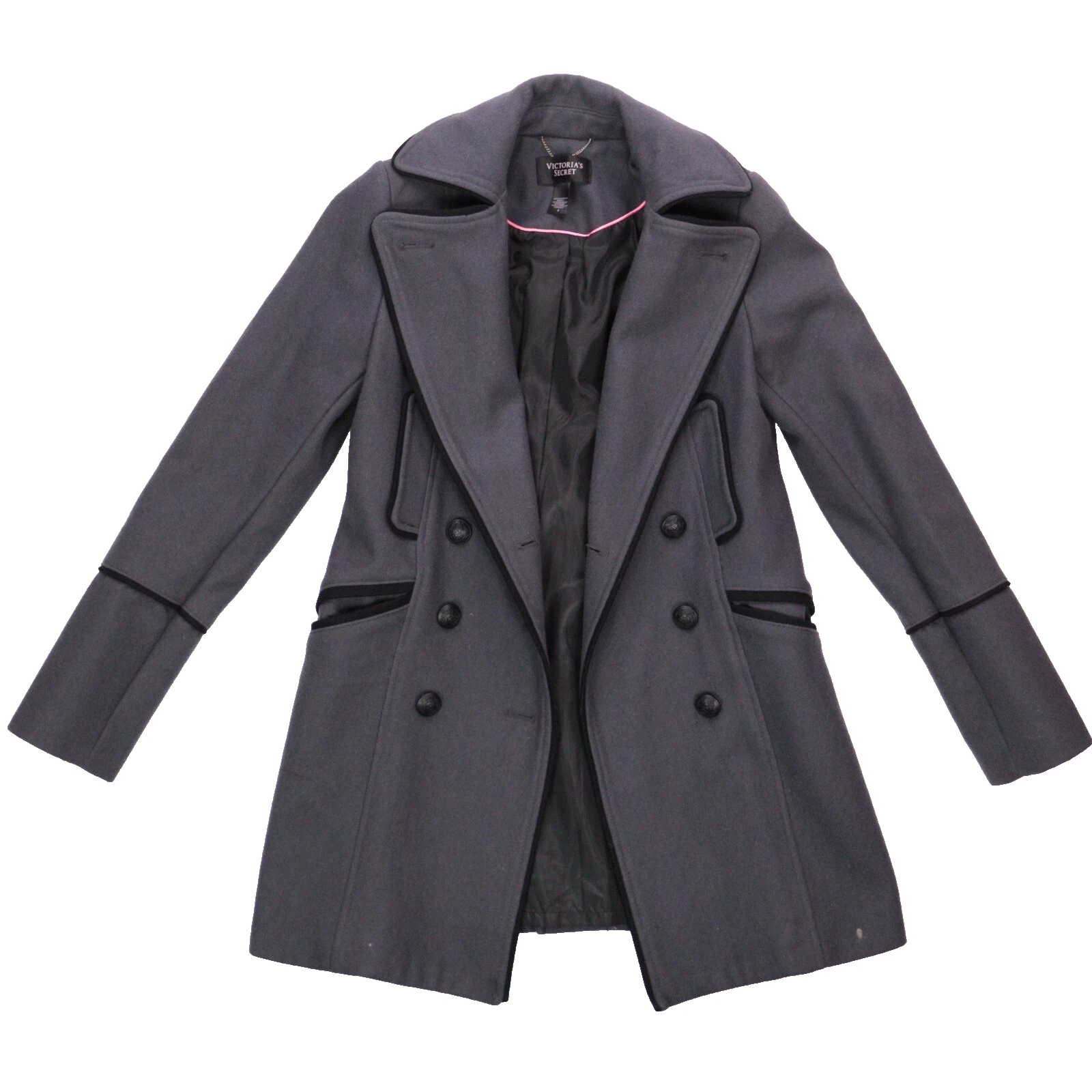 UNDERCOVER Cappotto donna Victoria’s Secret misto lana pea 4 grigio svasato nero orlo oldey