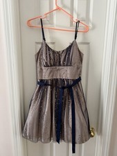 dELiA  s Sparkly Party Dress Satin Sheer OverlayNavy Ribbon Homecoming Size 7/8