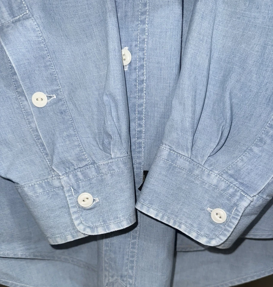 RRL Double Ralph Lauren Mandarin Band Collar Shirt - Size Large Blue - Image 4 of 4