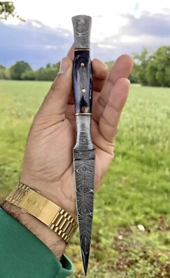Vintage Damascus Double Edged fix Blade Hunting War Dagger v-42 Knife Stiletto