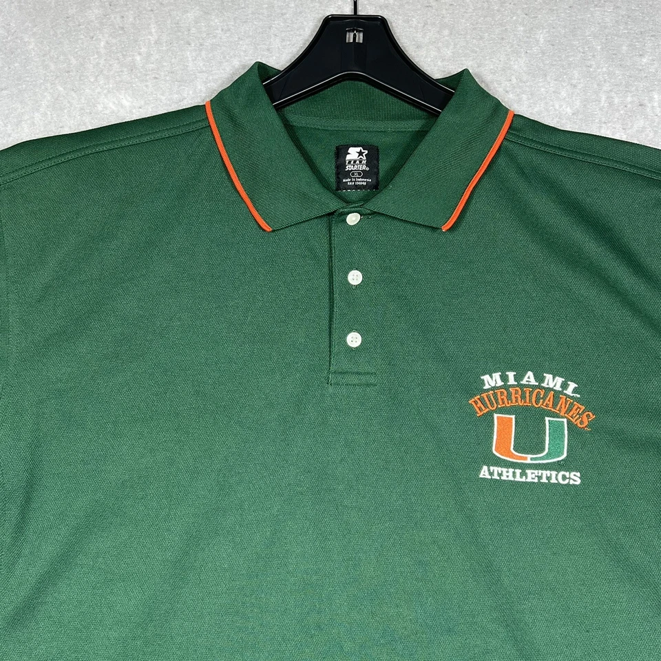 VINTAGE STARTER TAG POLO SHIRT MEN XL GREEN & ORANGE UNIVERSITY OF MIAMI NCAA - Image 3 of 4
