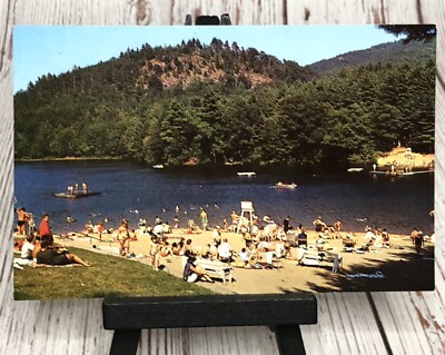 Municipal Bathing Beach on Lake Luzerne in New York Vintage Postcard