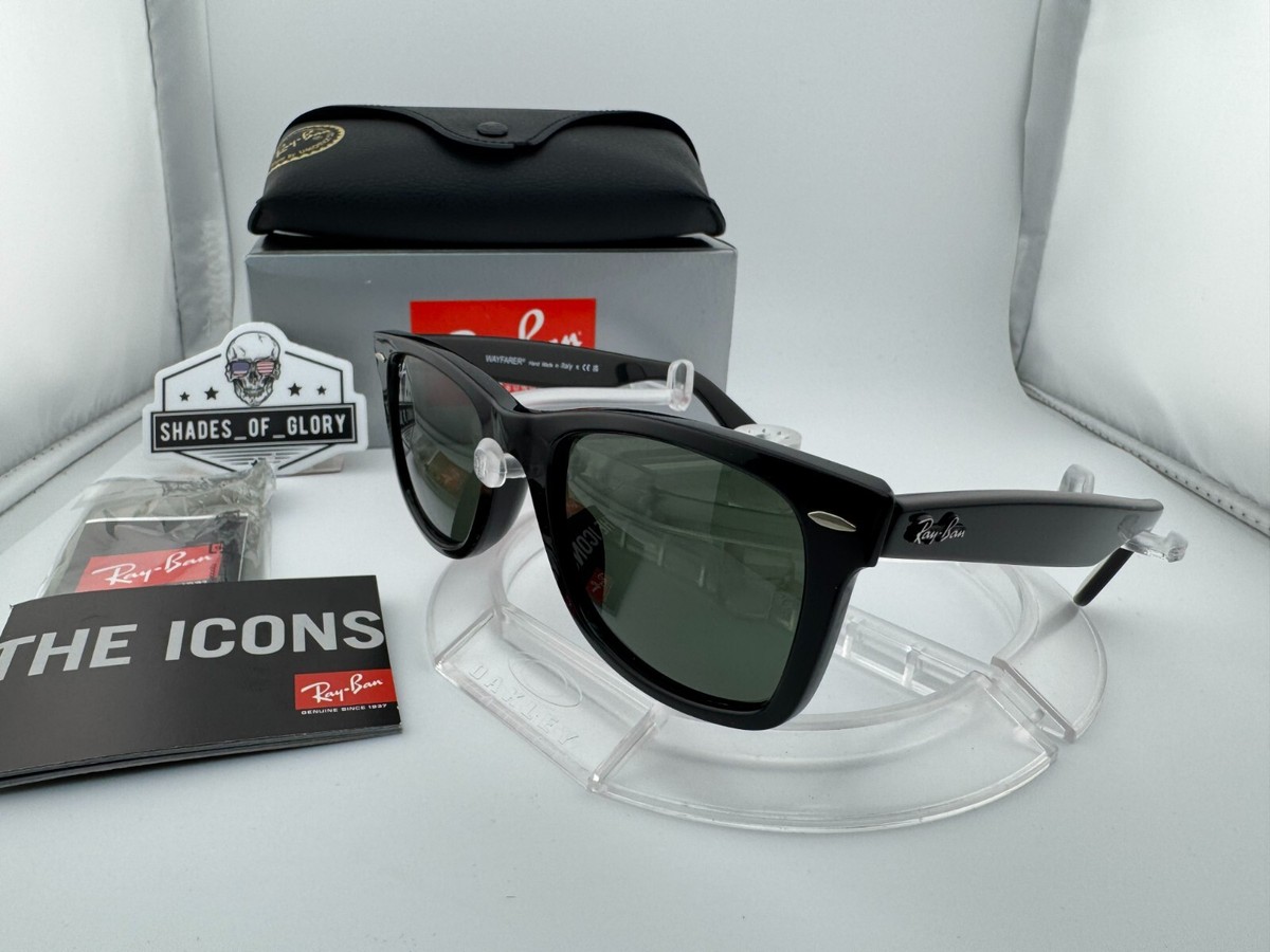 RAY-BAN WAYFARER RB2140F 901 BLACK G-15 GREEN SUNGLASSES 52MM