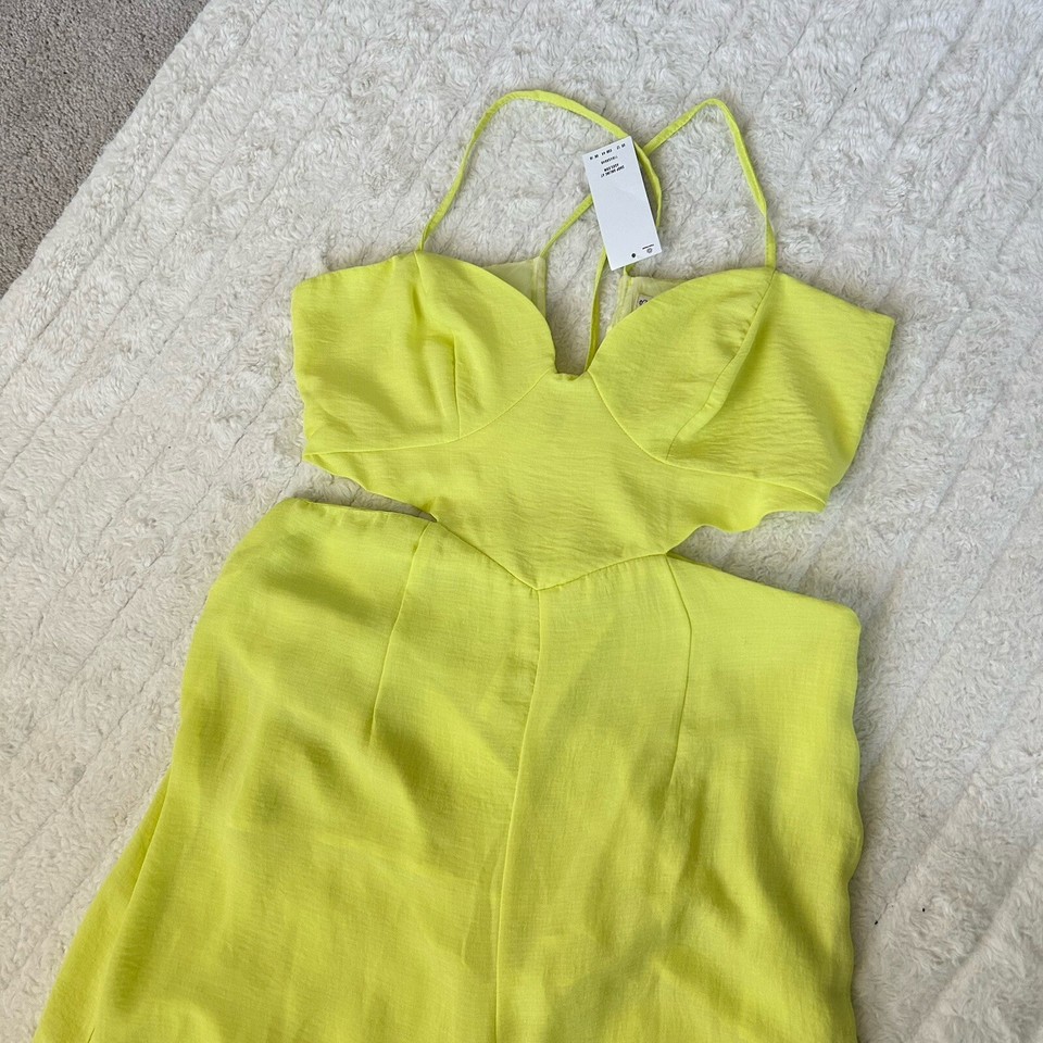 Miss Selfridge Linen Look Cut Out Jumpsuit Womens Sz 12 Lime Green