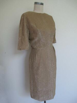 Vintage 50s 60s Nat Turoff Sheath Dress XS Gold Metallic Wiggle