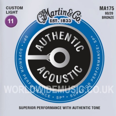 Martin MA175 authentische Akustikgitarrensaiten 80/20 Bronze Custom Light 11 - 52