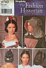 Simplicity Historian Misses' Millinery Bonnet,Hairnet,Floral Pattern 5740 UNCUT