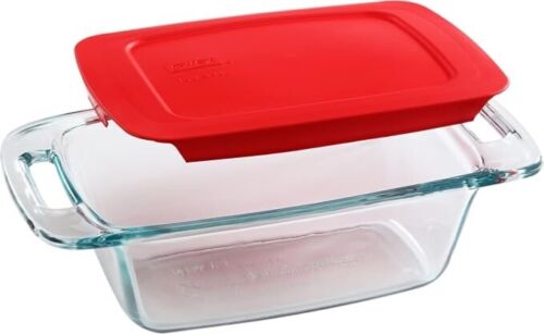 Pyrex Easy Grab Loaf Dish with Red Plastic Cover, 1.5qt/1.4 Litre Capacity