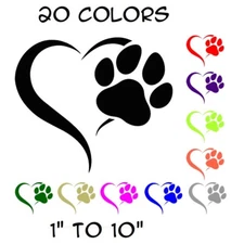 Heart Paw Sticker Vinyl Decal - Dog Cat Pet Puppy Love Wall Decor Car Window