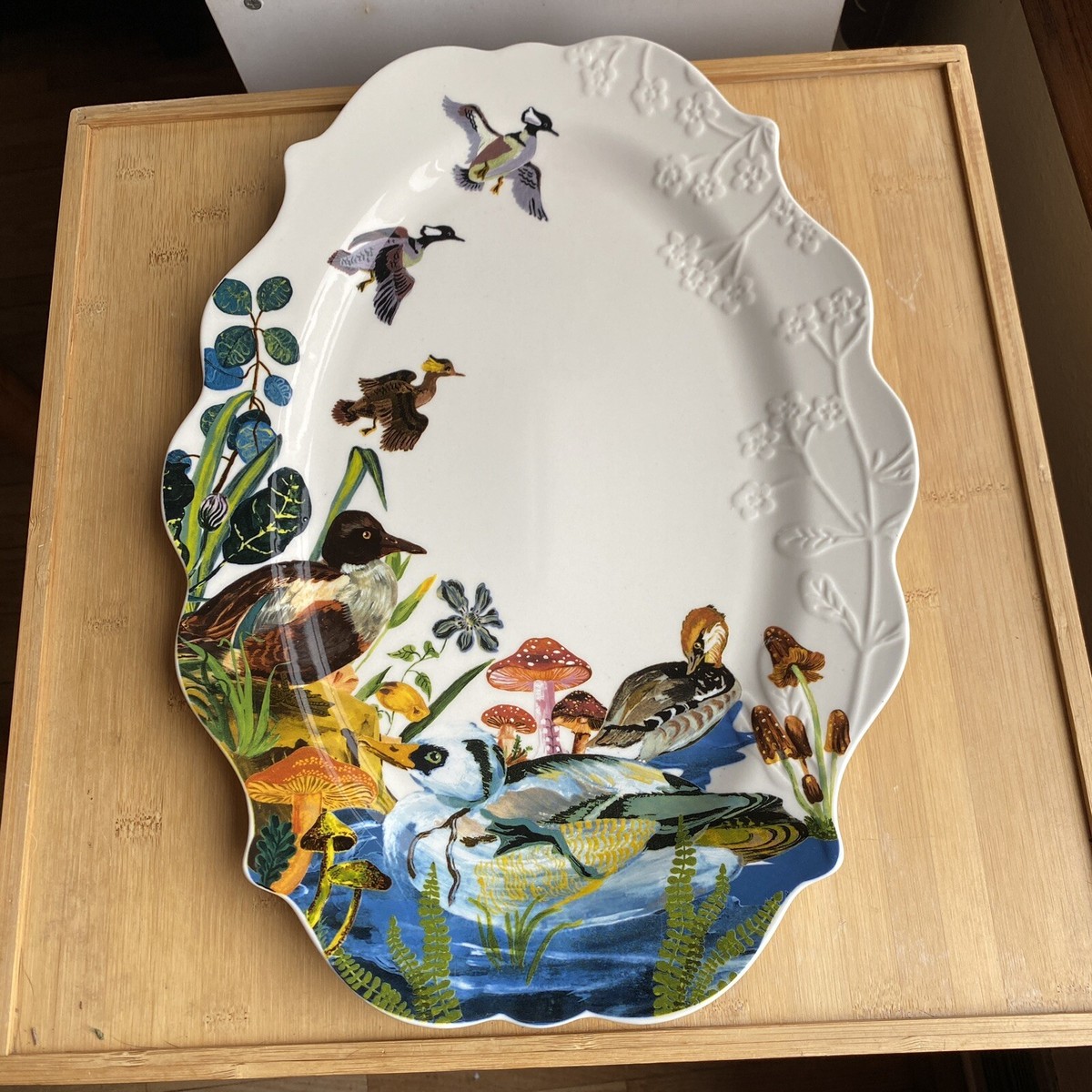Anthropologie Nathalie Lete Marais Platter Ducks Foliage Mushrooms