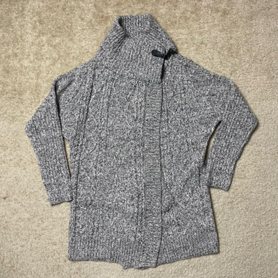 Rd Style Womens Cardigan Sweater Black Marled Long Sleeve Mock Neck Ribbed L