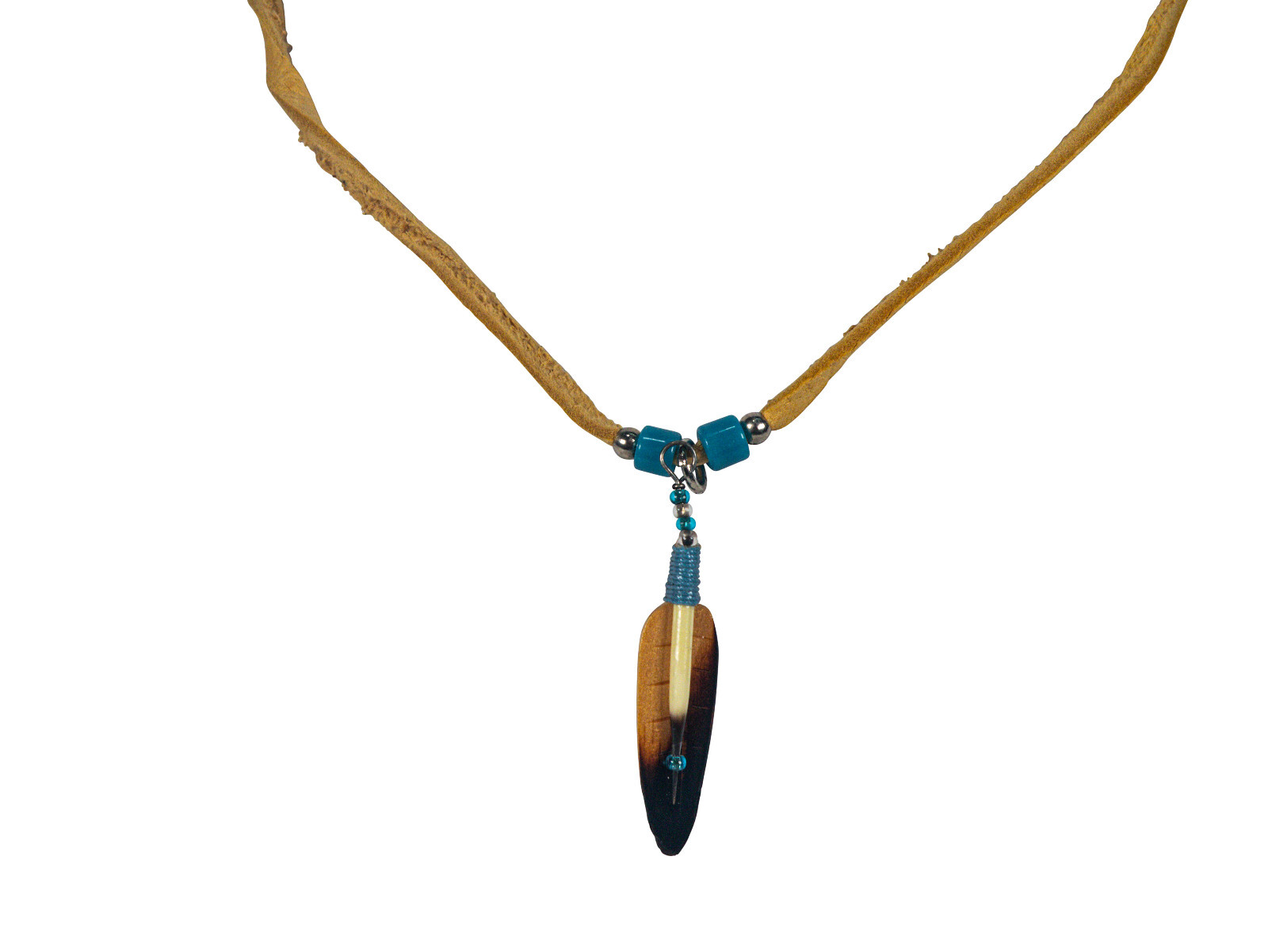 Ojibwa Wood Feather Quill Necklace: Gallery Item (81-601-G6075) G