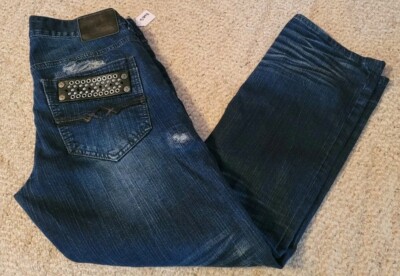 Affliction Black Premium Cooper Straight Jeans 32 x 30.5 Distressed Studded 5898