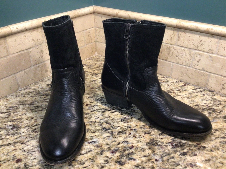 H by Hudson Riley WESTERN Doble Cremallera Mujer 40 NEGROS Cuero Gamuza Botines Foto 2 de 4