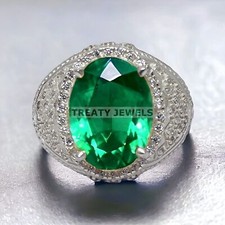 Emerald Oval Cut Gemstone With 925 Sterling Silver Ring For Men's 605