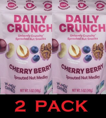 2x Daily Crunch CHERRY BERRY SPROUTED NUT MEDLEY 5 oz Resealable Bag - 2 PACK