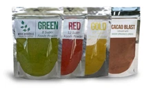 MAXX Organics Value 4pk GREEN GOLD RED CACAO SUPERFOOD POWDER Compare Organifi