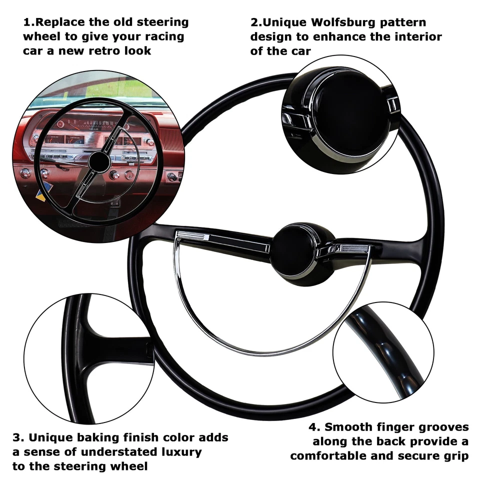 Volante preto estilo Banjo preto para 1953 - 1967 Volkswagon Beetle - Imagem 4 de 4