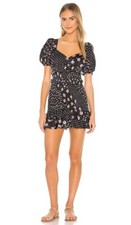 For Love & Lemons Womens Camellia Mini Dress Cocktail Party Puff Sleeve Girly