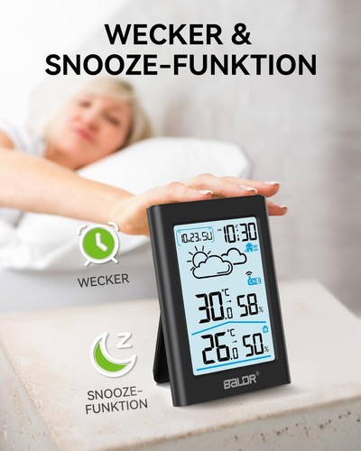 BALDR Wetterstation Funk mit Außensensor, Digital DCF-Funkuhr Thermometer Inn... - Bild 8 von 8