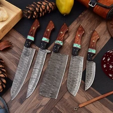 5pcs BLACK BEAR CUSTOM HANDMADE DAMASCUS STEEL HUNTING KITCHEN CHEFSET KNIVES