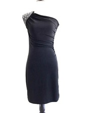 Allen Schwartz One Shoulder Dress Womens Size XS Black Embellished Bodycon Fit