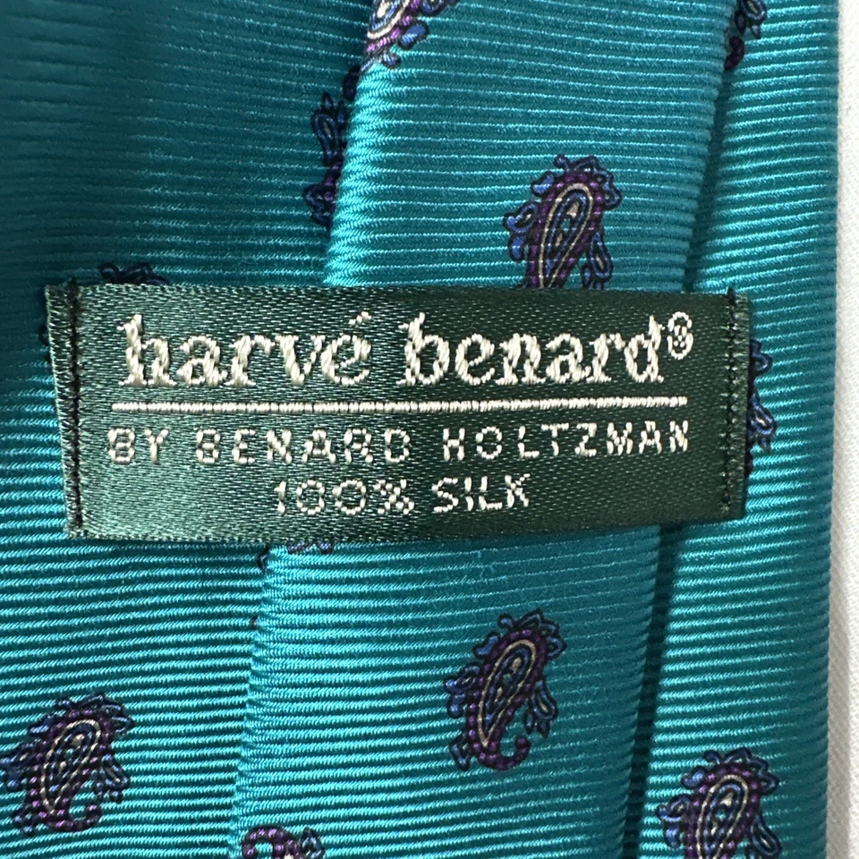 "Corbata de cuello Harvey Barnard azul aguamarina con cachemira pequeña para hombre toda seda 59 X 3,25""" Foto 3 de 4