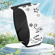Floral Engraved Band Soft Silicone Two-Tone Flower Sport Strap for Apple Watch