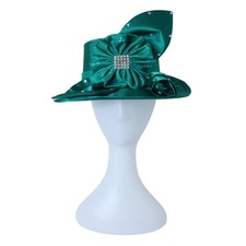 Vintage EY Signature Emerald Green Hat Wide Brim Derby Formal Ribbon Church