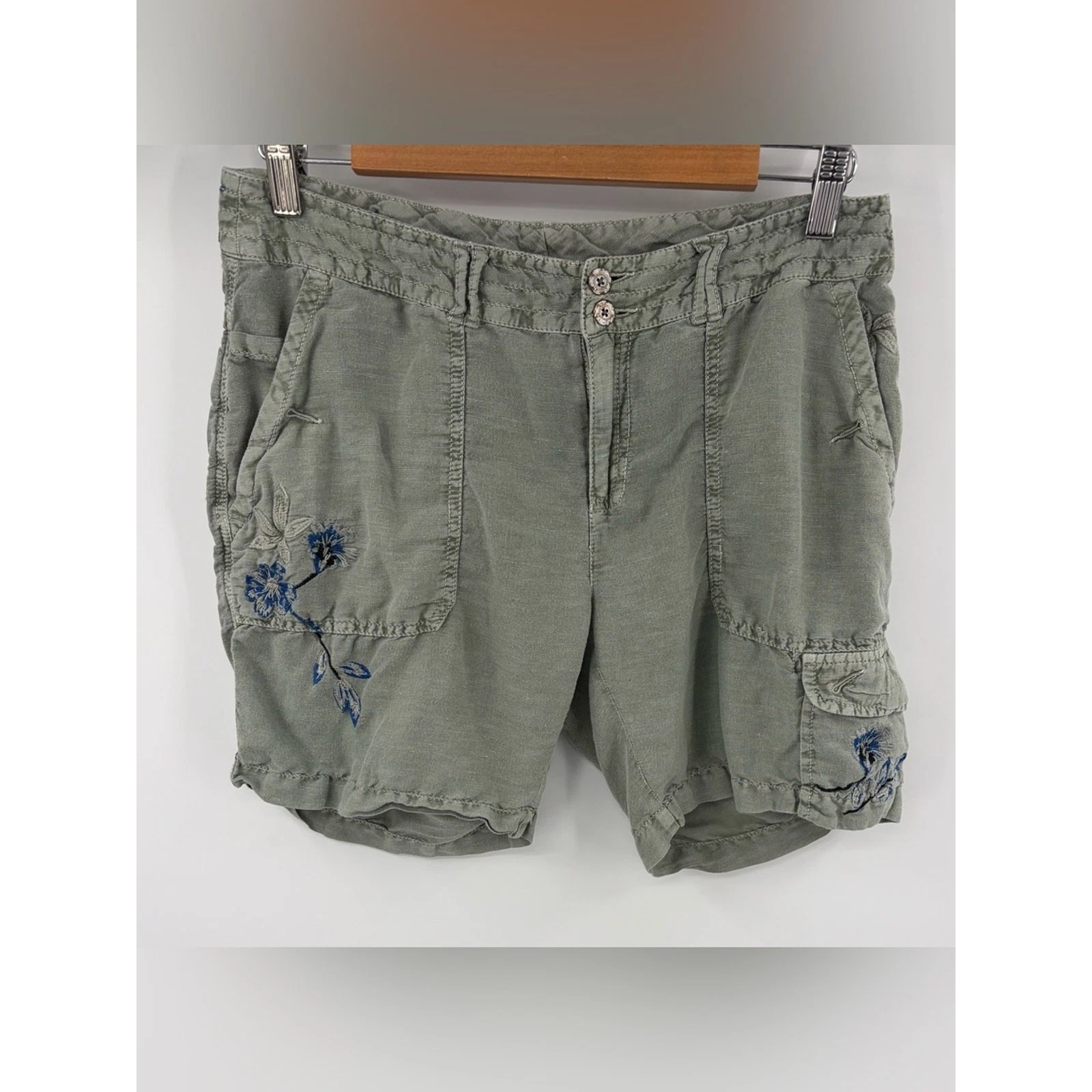 Sundance Kennebunk linen blend green floral embroidered short women’s 6