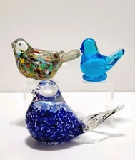 3 Vintage Blown Art Glass Bird Paperweight Ron Ray Joe ST Clair Wales Japan Lot
