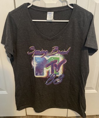 Womens MTV Spring Break  88 Tshirt Vintage V-Neck Size Large Black Short Sleeve