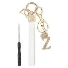 Leather Wristlet Keychain, Crown Design Letter Z Keychains