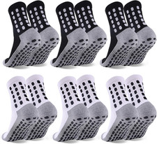 6 Pairs Kids Grip Soccer Socks Cushioned Non Slip Football Athletic Sports Socks